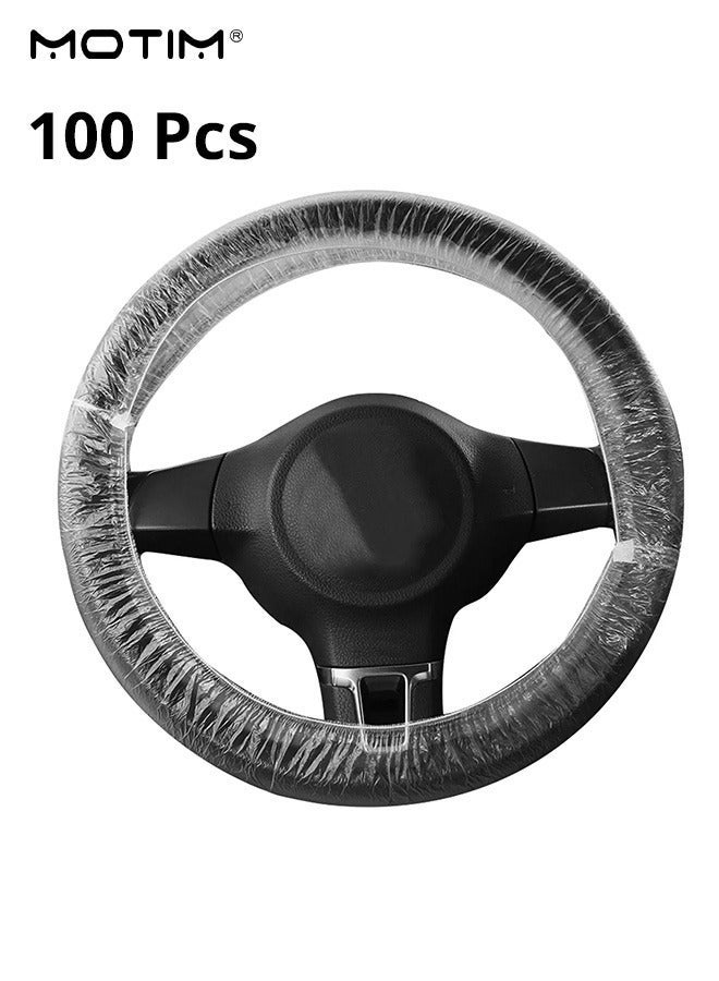 Motim 100 Pcs Disposable Car Steering Wheel Cover with Elastic Band, Universal Clear Car Steering Wheel Protector, Plastic Steering Covers, Truck Auto Bus Accessories - Image 2