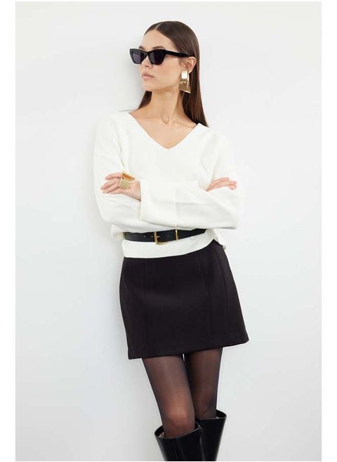 Ecru Wide Pattern Sleeve Folded Knitwear Sweater TWOAW25KZ00090