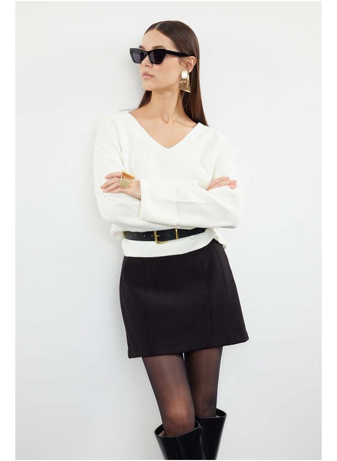 trendyol - Ecru Wide Pattern Sleeve Folded Knitwear Sweater TWOAW25KZ00090 - Image 1