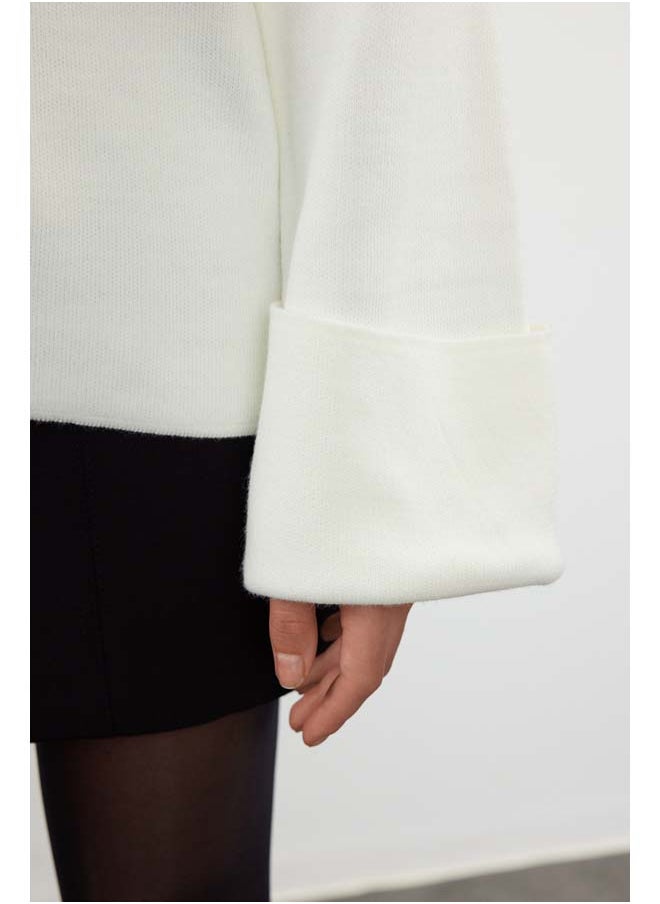 trendyol - Ecru Wide Pattern Sleeve Folded Knitwear Sweater TWOAW25KZ00090 - Image 1