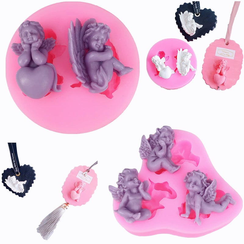 FEIYU BUY 2PCS 3D Angel Baby Shape Fairy or Angel with Flowers Silicone Cake Decorating Mold  for Fondant Cake Decoration  Cupcake Topper Nice Crafting  Polymer Clay  Jewelry Making Kitchen Accessories  - Image 1