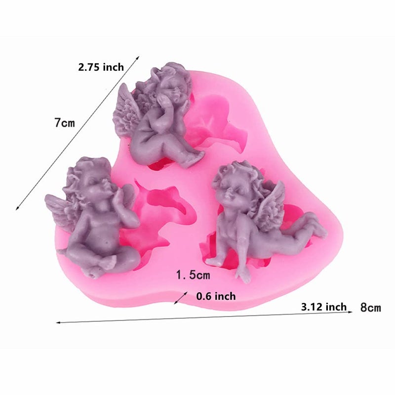 FEIYU BUY 2PCS 3D Angel Baby Shape Fairy or Angel with Flowers Silicone Cake Decorating Mold  for Fondant Cake Decoration  Cupcake Topper Nice Crafting  Polymer Clay  Jewelry Making Kitchen Accessories  - Image 2