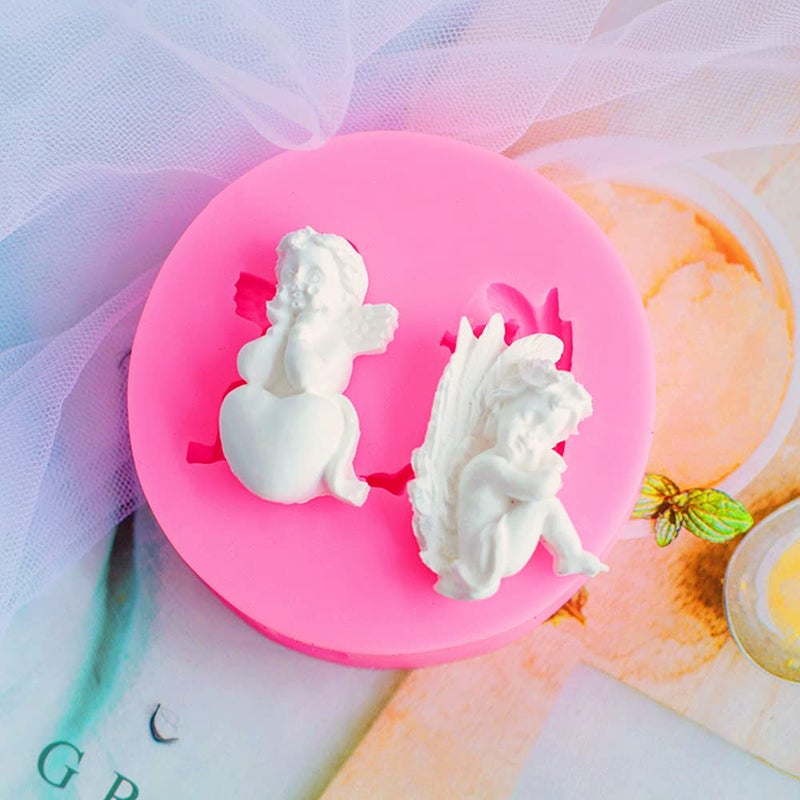 FEIYU BUY 2PCS 3D Angel Baby Shape Fairy or Angel with Flowers Silicone Cake Decorating Mold  for Fondant Cake Decoration  Cupcake Topper Nice Crafting  Polymer Clay  Jewelry Making Kitchen Accessories  - Image 5