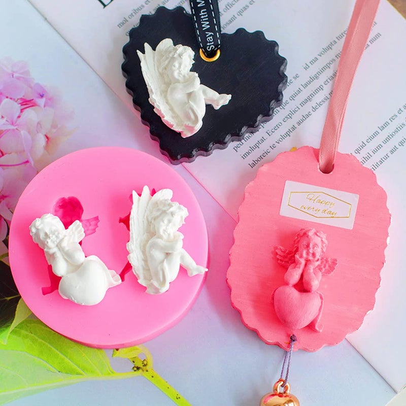 FEIYU BUY 2PCS 3D Angel Baby Shape Fairy or Angel with Flowers Silicone Cake Decorating Mold  for Fondant Cake Decoration  Cupcake Topper Nice Crafting  Polymer Clay  Jewelry Making Kitchen Accessories  - Image 4