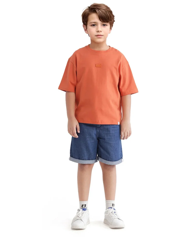 Rare Ones Rare Ones Kids Cato-K Orange Cotton Half Sleeve Slip-On Printed Boxy Fit T-Shirt