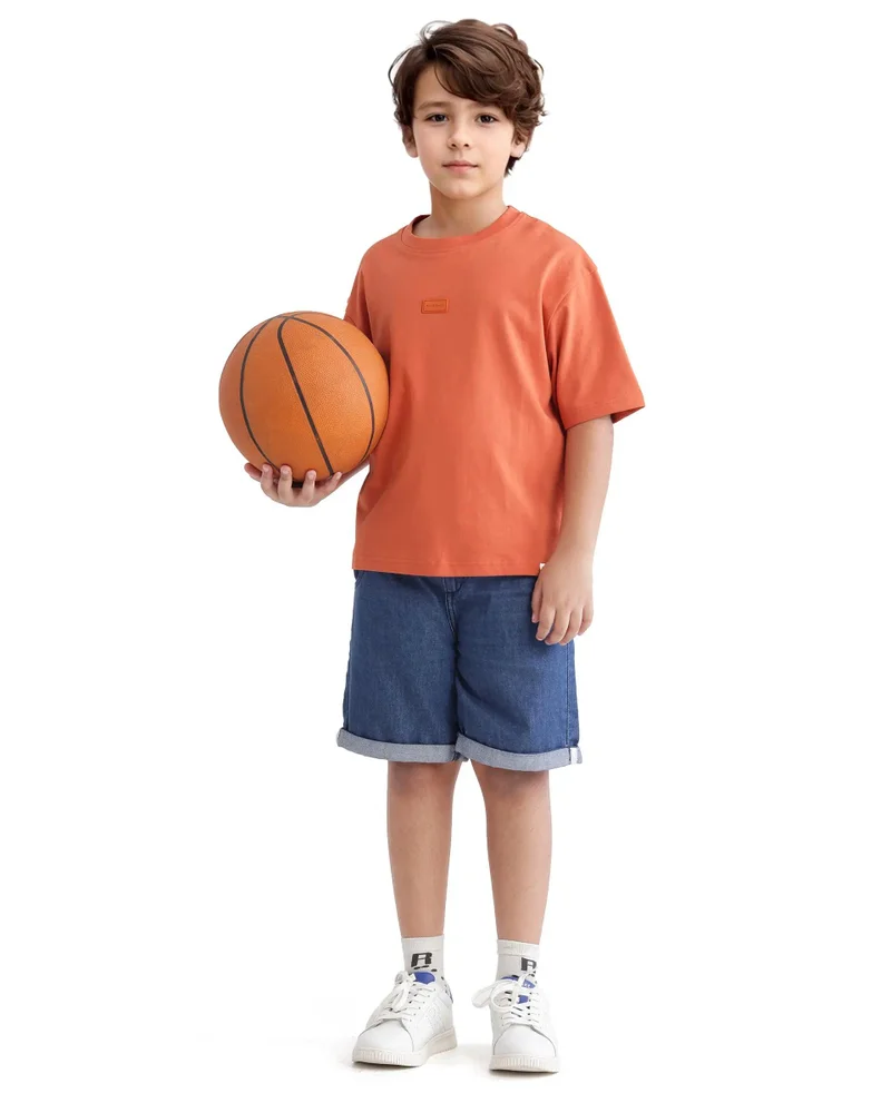 Rare Ones Rare Ones Kids Cato-K Orange Cotton Half Sleeve Slip-On Printed Boxy Fit T-Shirt