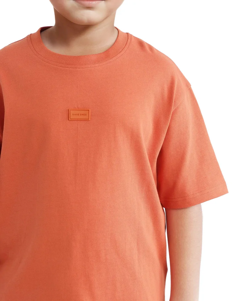 Rare Ones Rare Ones Kids Cato-K Orange Cotton Half Sleeve Slip-On Printed Boxy Fit T-Shirt