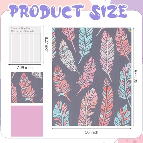 Hahafelt 3 Pcs DIY Tie Blankets Fleece Kit No Sew Blanket Kit Includes 50x60 Inch No Sew Fleece Fabric and Ruler Template DIY Throw Making for Bed CouchFeather - Image 3