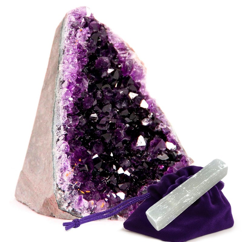 Extreme Rocks & Fossils Premium Amethyst Geode Stone Cluster 25 to 3 lb  Each Piece is Unique  Natural  Real Raw Healing Crystal Rock from Uruguay  Deep Purple Decoration  FREE 3 Selenite Wand 