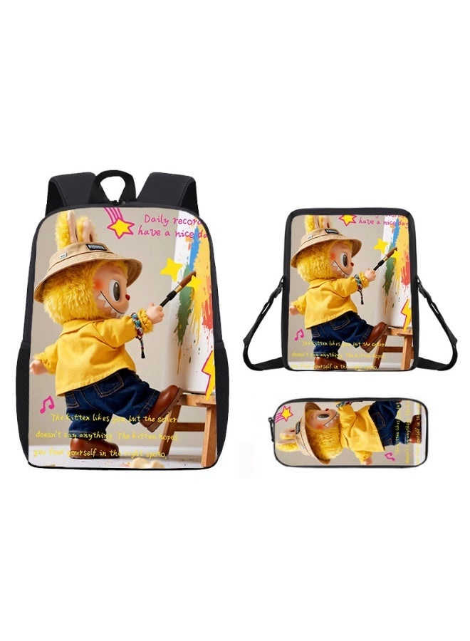 لابوبو حقيبة ظهر لابوبو المدرسية الابتدائية خفيفة الوزن، بطبعة كرتونية لطيفة للأطفال، مقاس 42*29*16 سم، وحقيبة غداء مقاس 26*18*6 سم، وحقيبة أقلام مقاس 11*22*2.5 سم. - Image 1