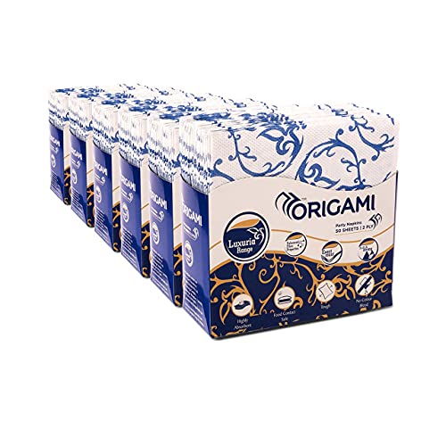 Origami 2 Ply Luxuria Printed Party Tissue Paper Napkins | Tough, Highly Absorbent & Food Contact Safe | No Color Bleed | Pack of 6 (50 Pulls Per Pack, Total 300 Sheets) - Image 1