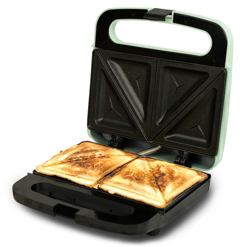 SOLARA Toaster Sandwich Maker Electric, 700 Watts Non Stick Bread Toaster 4 slices with Fixed Plates, Auto Cut Off, Easy Clean, Power Indicators, Compact Storage, Buckle Clip Handle - Aqua - Image 1