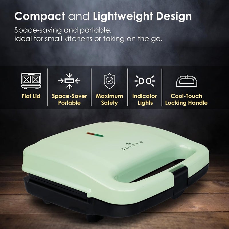 SOLARA Toaster Sandwich Maker Electric, 700 Watts Non Stick Bread Toaster 4 slices with Fixed Plates, Auto Cut Off, Easy Clean, Power Indicators, Compact Storage, Buckle Clip Handle - Aqua - Image 2