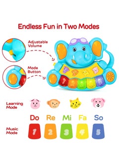 Generic Educational Baby Musical Toys - Light Up Baby Toys Piano Keyboard - Toddler Piano with 5 Numbered Keys - Plays Songs and Music Memory Game Smart Baby Elephant Piano  - Image 3