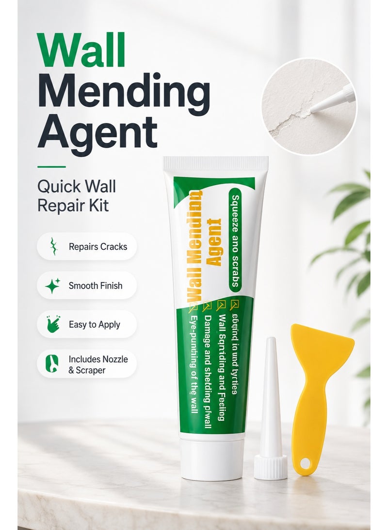 Wall Repair Cream 100g, Wall Mending Agent Crack Filler Paste with Scraper & Nozzle, Quick Dry Hole Repair Caulk - Image 1