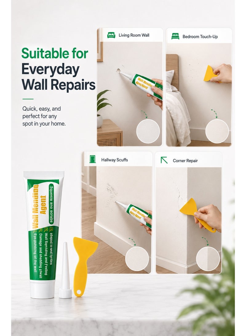 Wall Repair Cream 100g, Wall Mending Agent Crack Filler Paste with Scraper & Nozzle, Quick Dry Hole Repair Caulk - Image 5