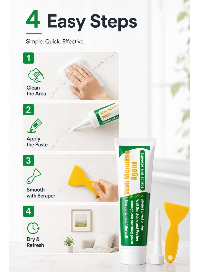 Wall Repair Cream 100g, Wall Mending Agent Crack Filler Paste with Scraper & Nozzle, Quick Dry Hole Repair Caulk - Image 2