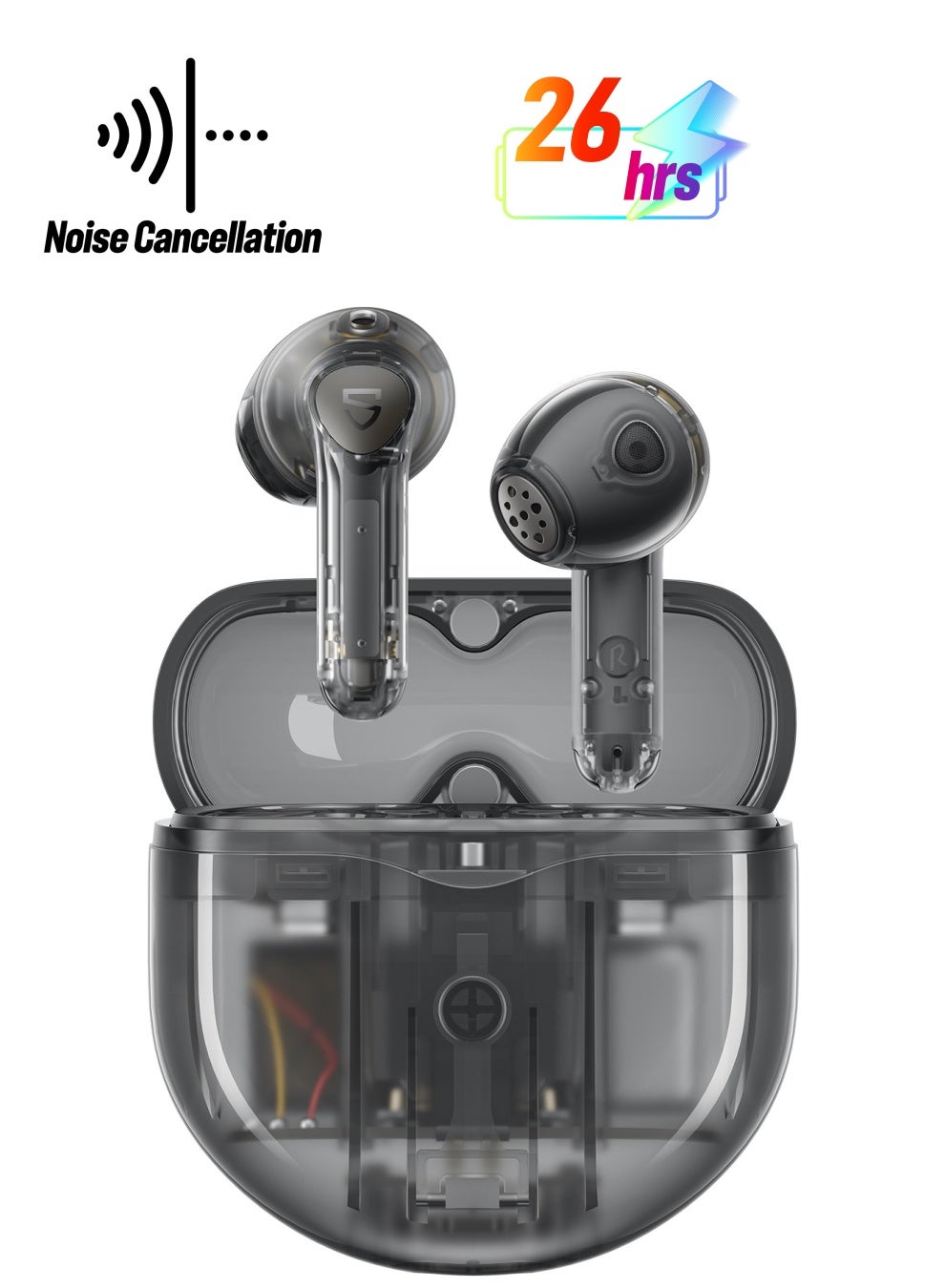Air4 Wireless Earbuds with Adaptive Active Noise Cancellation, Earphones Bluetooth 5.3, Qualcomm QCC3071 aptX Lossless, 6 Mics for AI-Enhanced Calls, 26 Hours Battery, APP Control Transparent Black