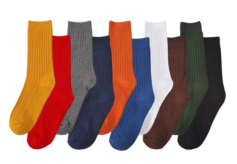 CHUNG Men Coloured Cotton Socks Unisex Novelty Solid Dress Sox Colorful Fashion Fun 6-13 Casual Crew Business Sports,10Pack, 9-13, Solid Color - Image 1