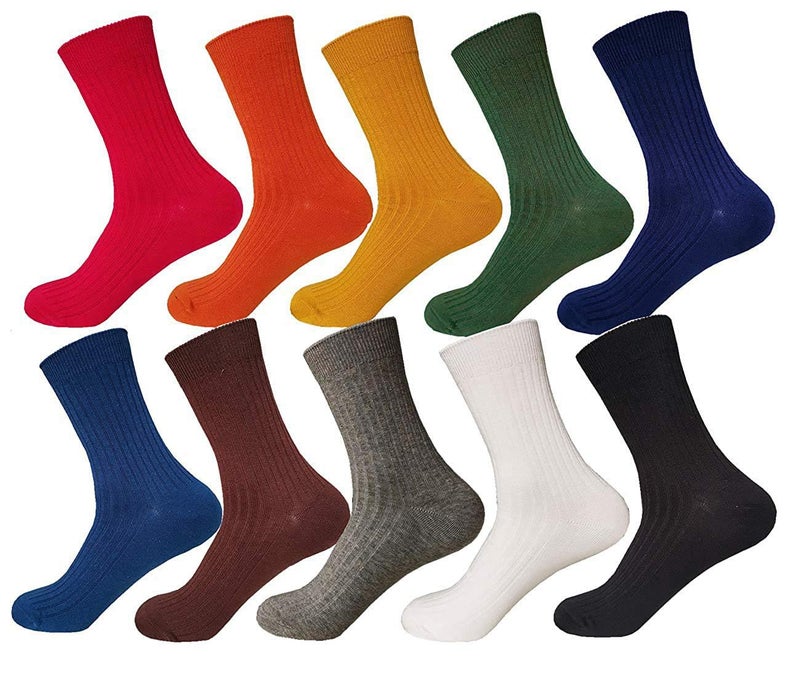 CHUNG Men Coloured Cotton Socks Unisex Novelty Solid Dress Sox Colorful Fashion Fun 6-13 Casual Crew Business Sports,10Pack, 9-13, Solid Color - Image 2