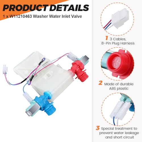 Beaquicy UPGRADE W11101906 W11210463 Washer Water Inlet Valve Fit for Whirlpool Amana Maytag Washer, For W10701461 W10869803 W10883458 W11038696 AP6329219-15 YEARS WARRANTY by Beaquicy - Image 2