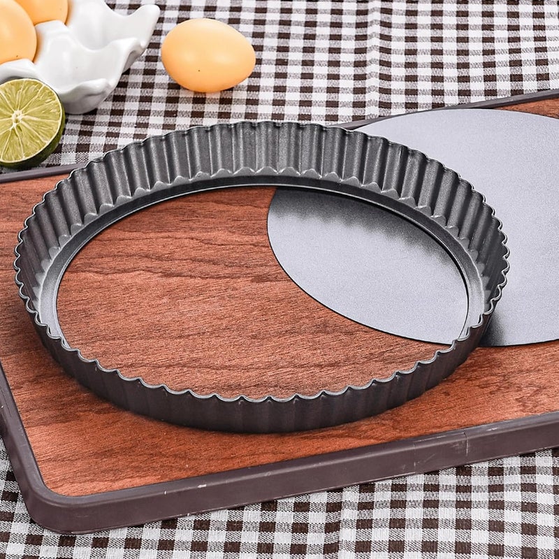 KUAYB 10 Inch Nonstick Tart Pan with Removable Bottom, Carbon Steel Quiche and Pie Pan- 1.1-Inch Depth, Fluted Edges for Baking Tarts, Quiches, Mousse Cakes, and Desserts - Image 1