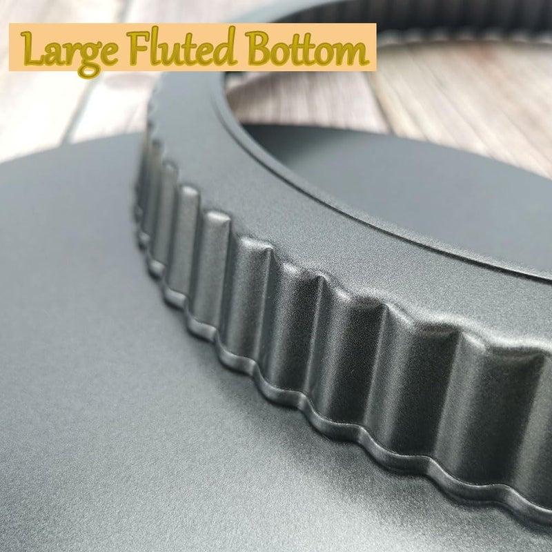 KUAYB 10 Inch Nonstick Tart Pan with Removable Bottom, Carbon Steel Quiche and Pie Pan- 1.1-Inch Depth, Fluted Edges for Baking Tarts, Quiches, Mousse Cakes, and Desserts - Image 5