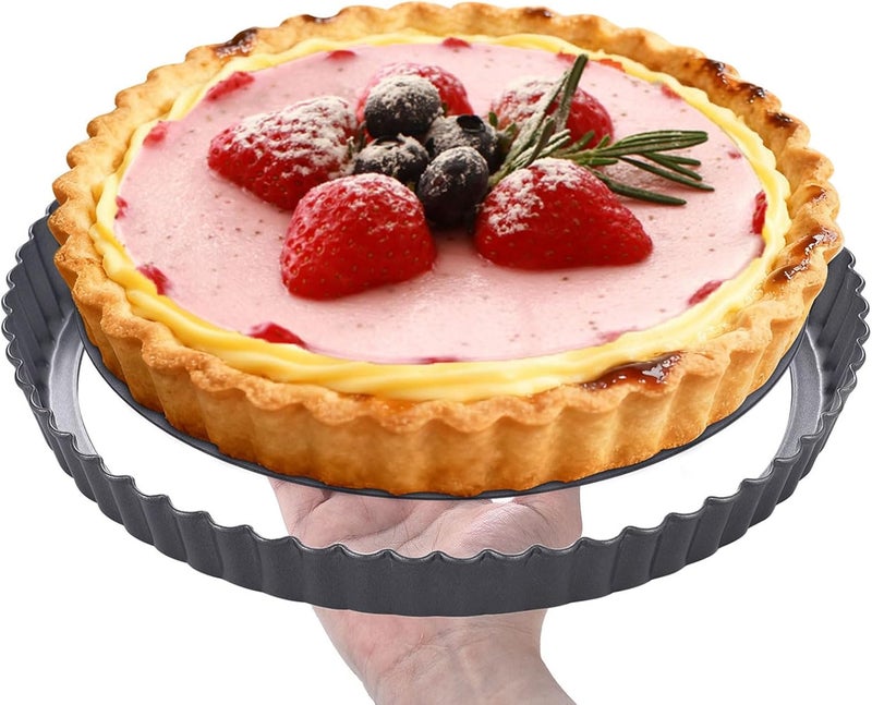 KUAYB 10 Inch Nonstick Tart Pan with Removable Bottom, Carbon Steel Quiche and Pie Pan- 1.1-Inch Depth, Fluted Edges for Baking Tarts, Quiches, Mousse Cakes, and Desserts - Image 3