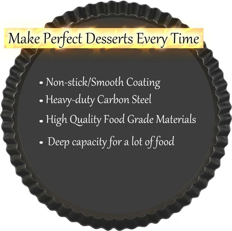 KUAYB 10 Inch Nonstick Tart Pan with Removable Bottom, Carbon Steel Quiche and Pie Pan- 1.1-Inch Depth, Fluted Edges for Baking Tarts, Quiches, Mousse Cakes, and Desserts - Image 4