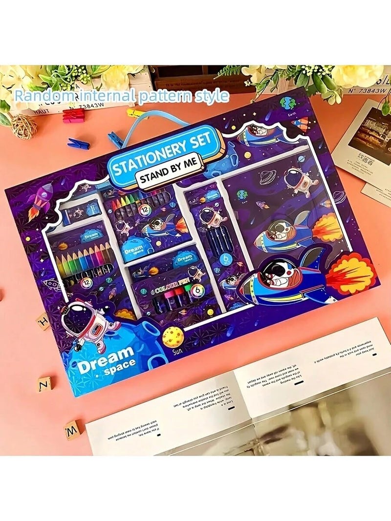 Wish key 41 Pieces Space Theme All-in-One Stationery Set Stationery Items with Pencil Box Notebook Scale Eraser Sharpener Crayons Color Pencils Color Pens Pencils Return Gift for Birthday Kids Blue 6+ - Image 4