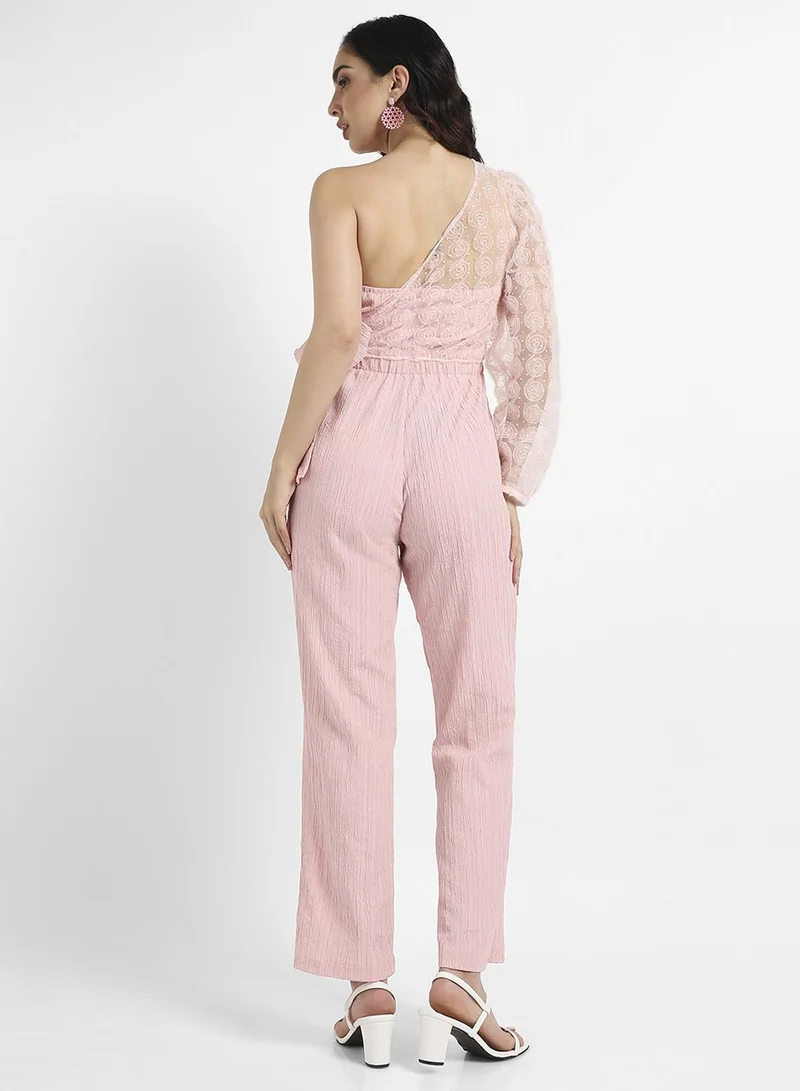 PINACOLADA Women's Baby Pink Self-Design Jumpsuit