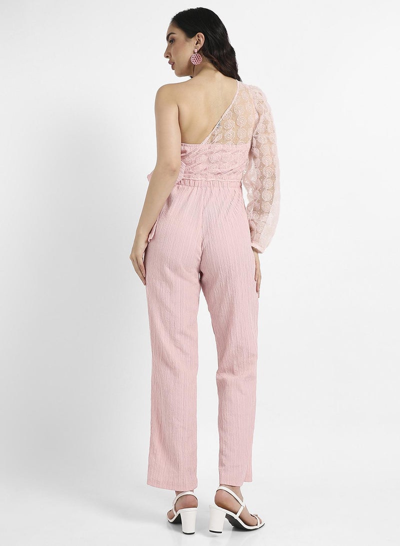 PINACOLADA Women's Baby Pink Self-Design Jumpsuit  - Image 5