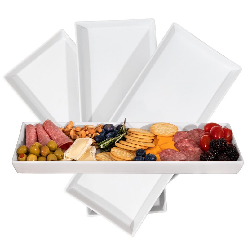 Home Beets White Ceramic Serving Platters (14 x 6 Inch Rectangle Plates) Serving Dishes for Entertaining, Food, Appetizers, Desserts, Cheese Board, Charcuterie, Sushi - Set of 4 Party Serving Trays - Image 1