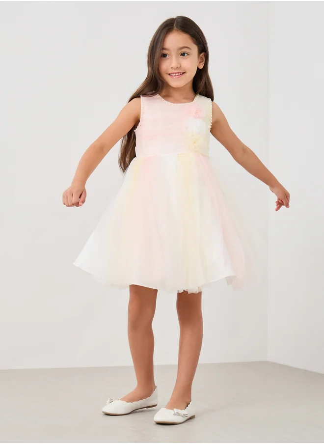 Styli Embellished Pleated Sleeveless Dress