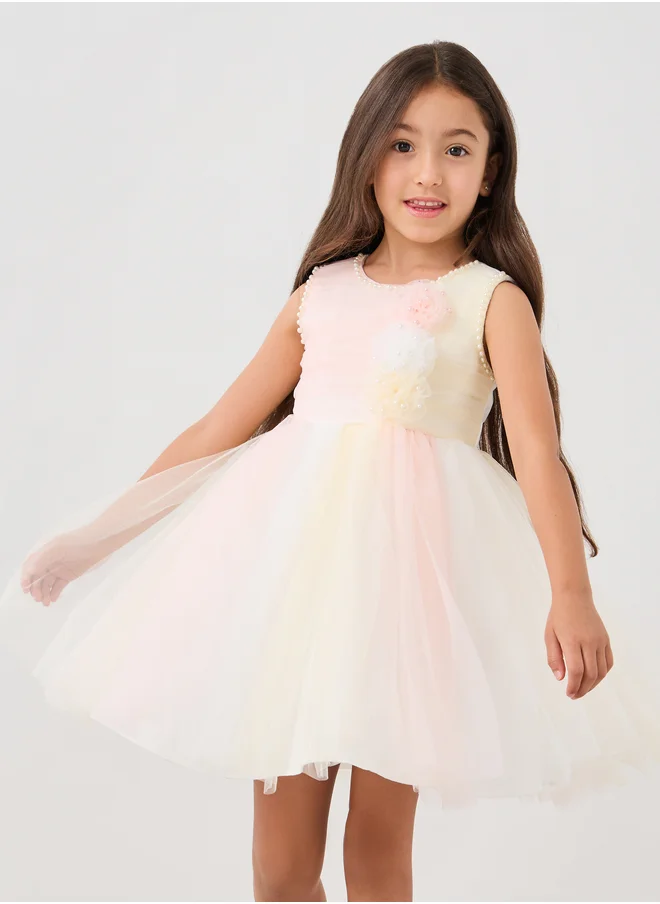 Styli Embellished Pleated Sleeveless Dress