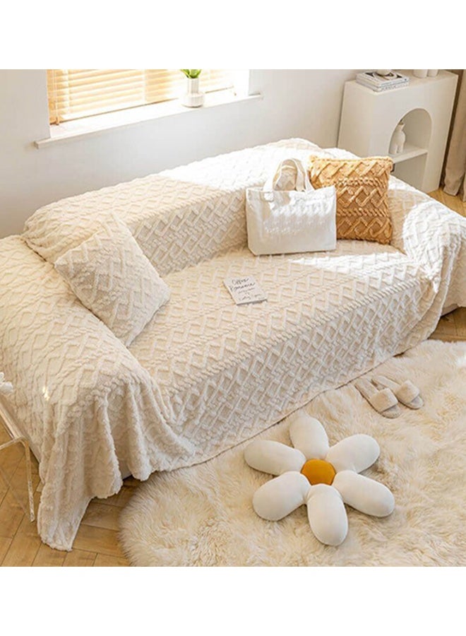 سنوز غطاء كنبه جاكار، 260*180 سم، أوف وايت - Image 3