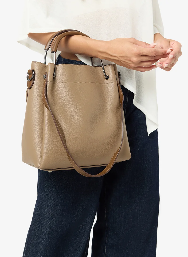 Ella Brown Bucket Bag With Top Handle And Strap