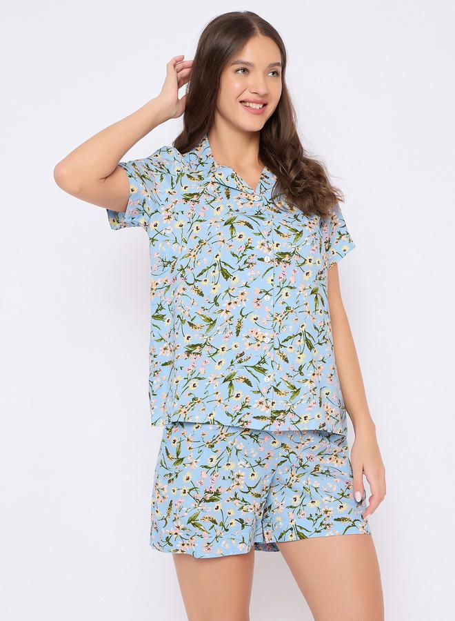 Clovia Floral Print Button Down Shirt and Shorts Set - Image 4