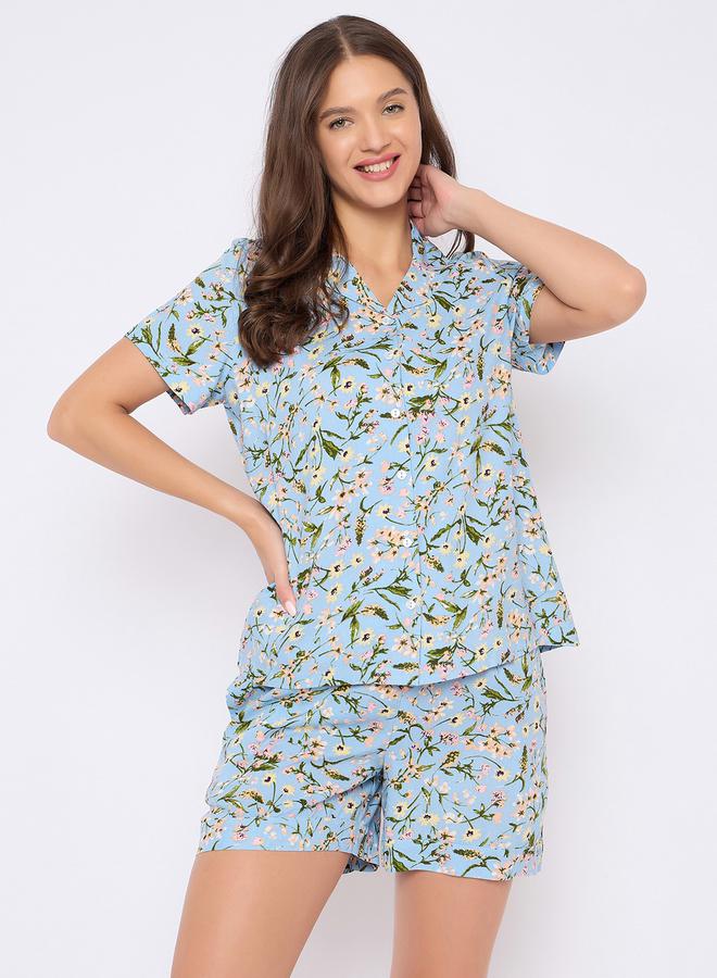 Clovia Floral Print Button Down Shirt and Shorts Set - Image 2