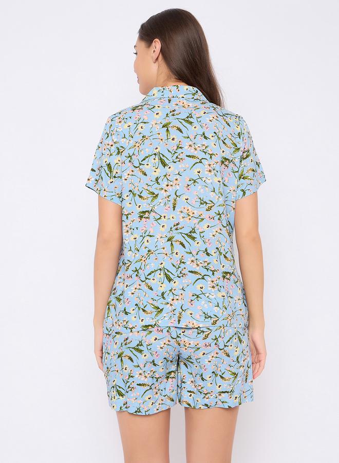 Clovia Floral Print Button Down Shirt and Shorts Set - Image 5