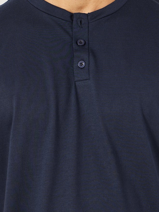 Styli Styli Unwind Solid Henley Neck T-Shirt and Checked Pyjama Set  - Image 3