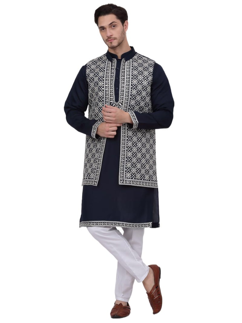 Jompers Men's Classic Embroidered Waistcoat and Kurta Pyjama Set - Image 1