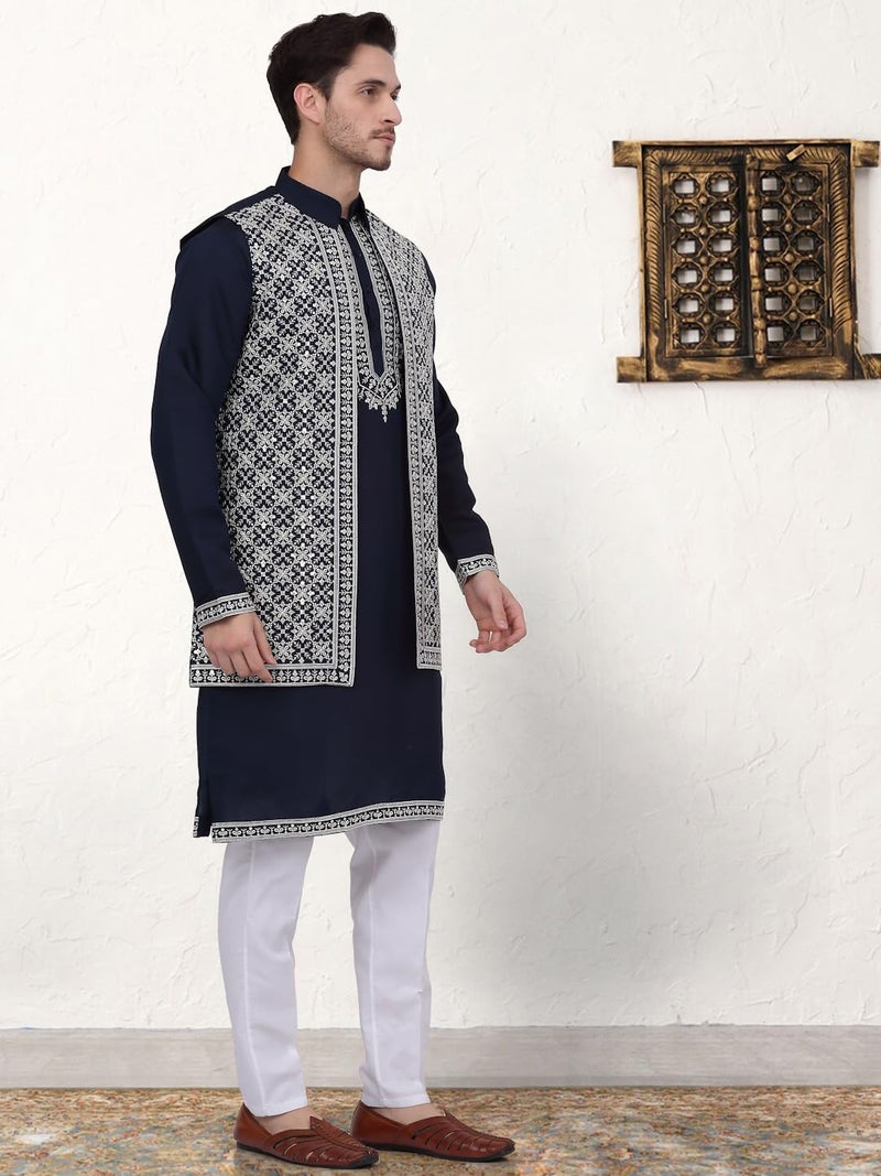 Jompers Men's Classic Embroidered Waistcoat and Kurta Pyjama Set - Image 3