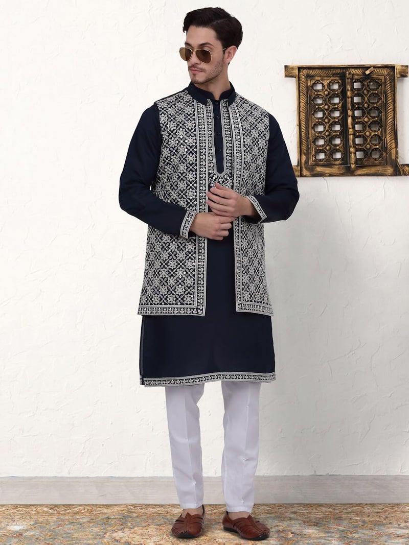 Jompers Men's Classic Embroidered Waistcoat and Kurta Pyjama Set - Image 4