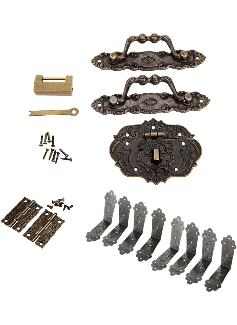 Dophee dophee Retro Decorative Lock Latch Hasps Pulls Handles Hinges and Corner Brackets Hardware Kit for Jewelry Box Cabinet Wooden Box Handcrafts Project  - Image 1