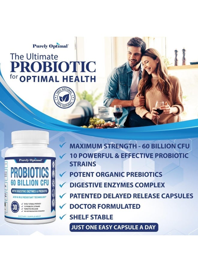 Purely Optimal - PURELY OPTIMAL Premium Probiotics 60 Billion CFU with Organic Prebiotics - Image 1