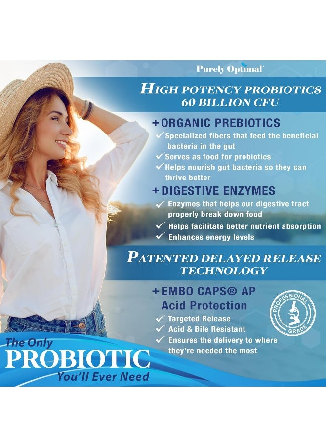 Purely Optimal - PURELY OPTIMAL Premium Probiotics 60 Billion CFU with Organic Prebiotics - Image 1