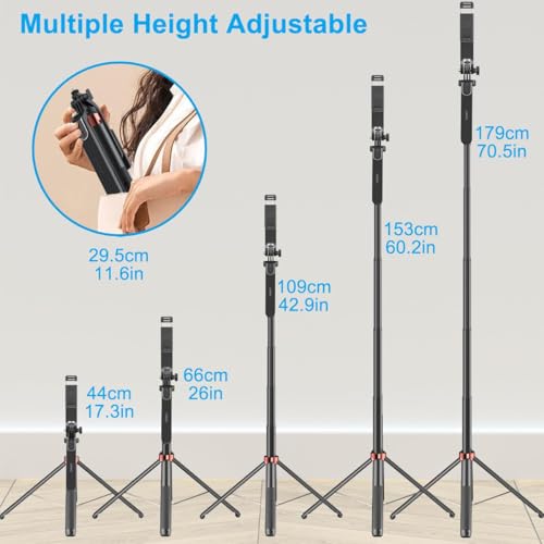 HOLD UP Selfie Stick with Balance Handle & Recharable BT Remote, Stable 4 Leg Design, Selfie Stick with Tripod Stand for 360° Panoramic Shoot, 71" Long, Made for Phones, Ring Light, Gopro, Camera - Image 3