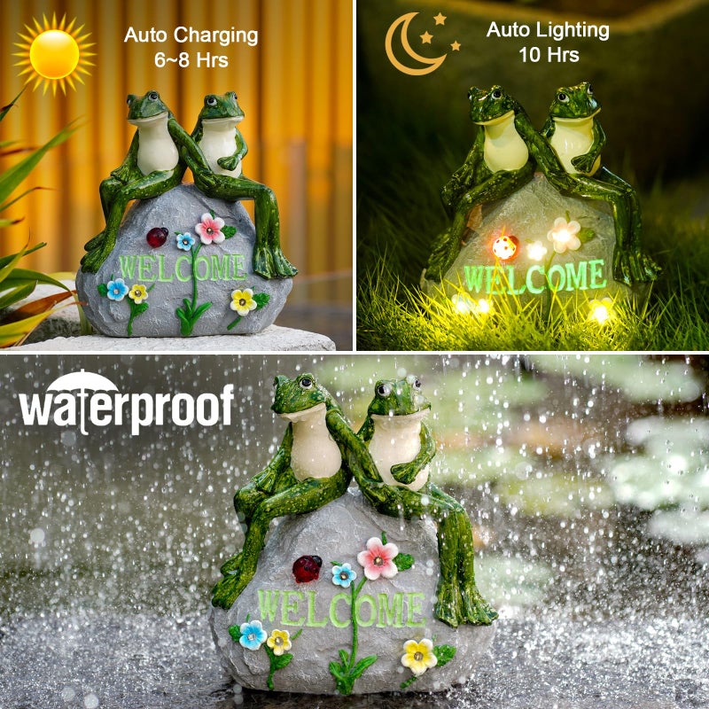 Nacome Solar Garden Outdoor Statues Frog with Succulent and 7 LED Lights - Lawn Decor for Patio, Balcony, Yard Ornament - Chrismtas Gifts for Mom Grandma - Image 4