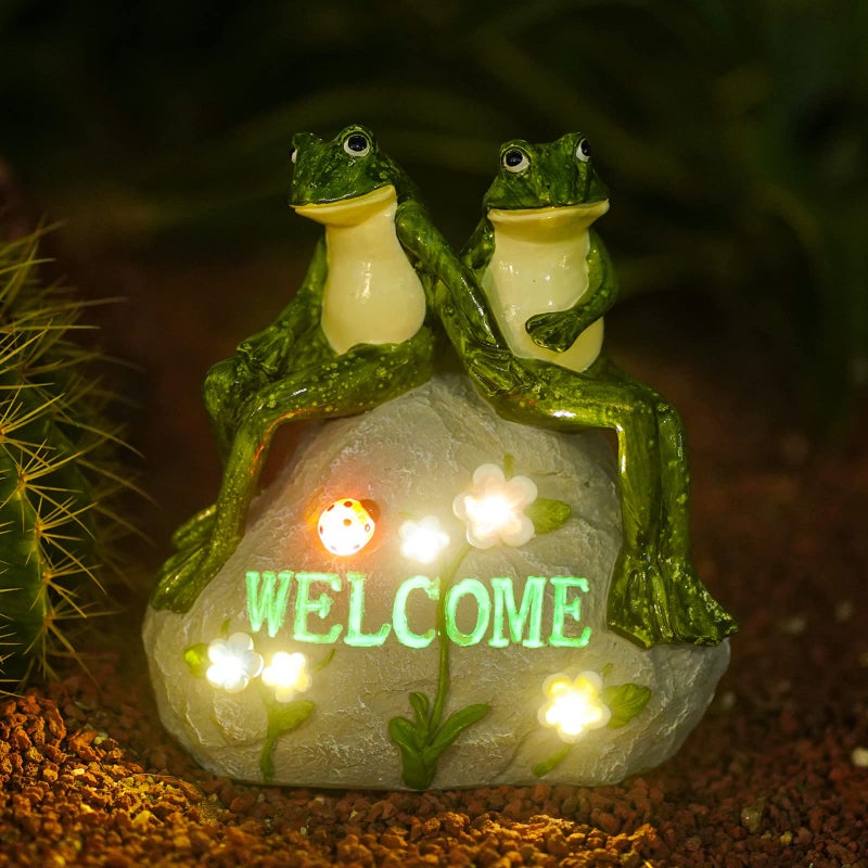 Nacome Solar Garden Outdoor Statues Frog with Succulent and 7 LED Lights - Lawn Decor for Patio, Balcony, Yard Ornament - Chrismtas Gifts for Mom Grandma - Image 1